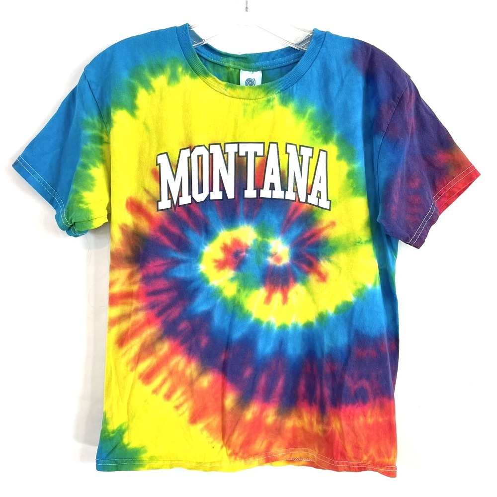 Montana Tie Dye T Shirt Youth L‎ 14-16 Rainbow Graphic USA Souvenir Tee